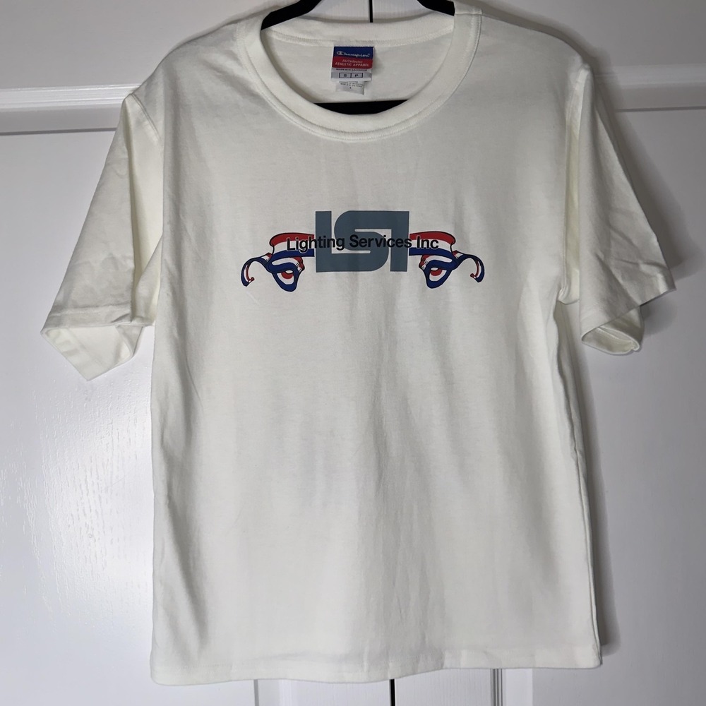 Champion Shirt Mens Small White Lighting Services 65th Anniversary Graphic Tee